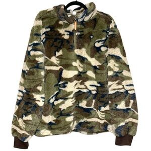 Chicyea Camouflage Fleece Pullover Sweater Sz 2 XL Green Brown Light Jacket